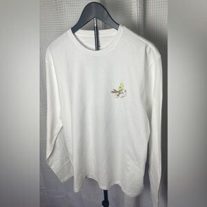 White‎ Long-sleave Disney Goofy T-Shirt minimalist NWOT